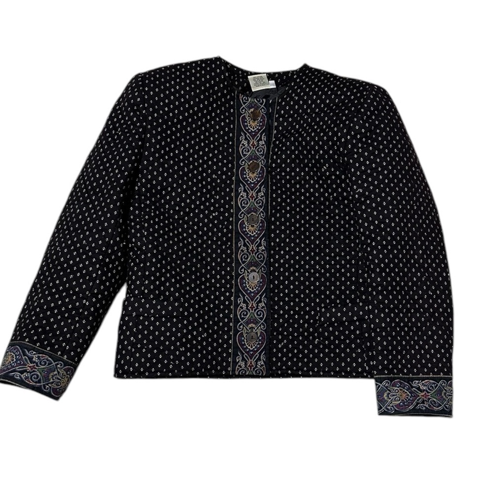 Vera Bradley Black Vintage Quilted Button Decorative Cuff Jacket Size Small